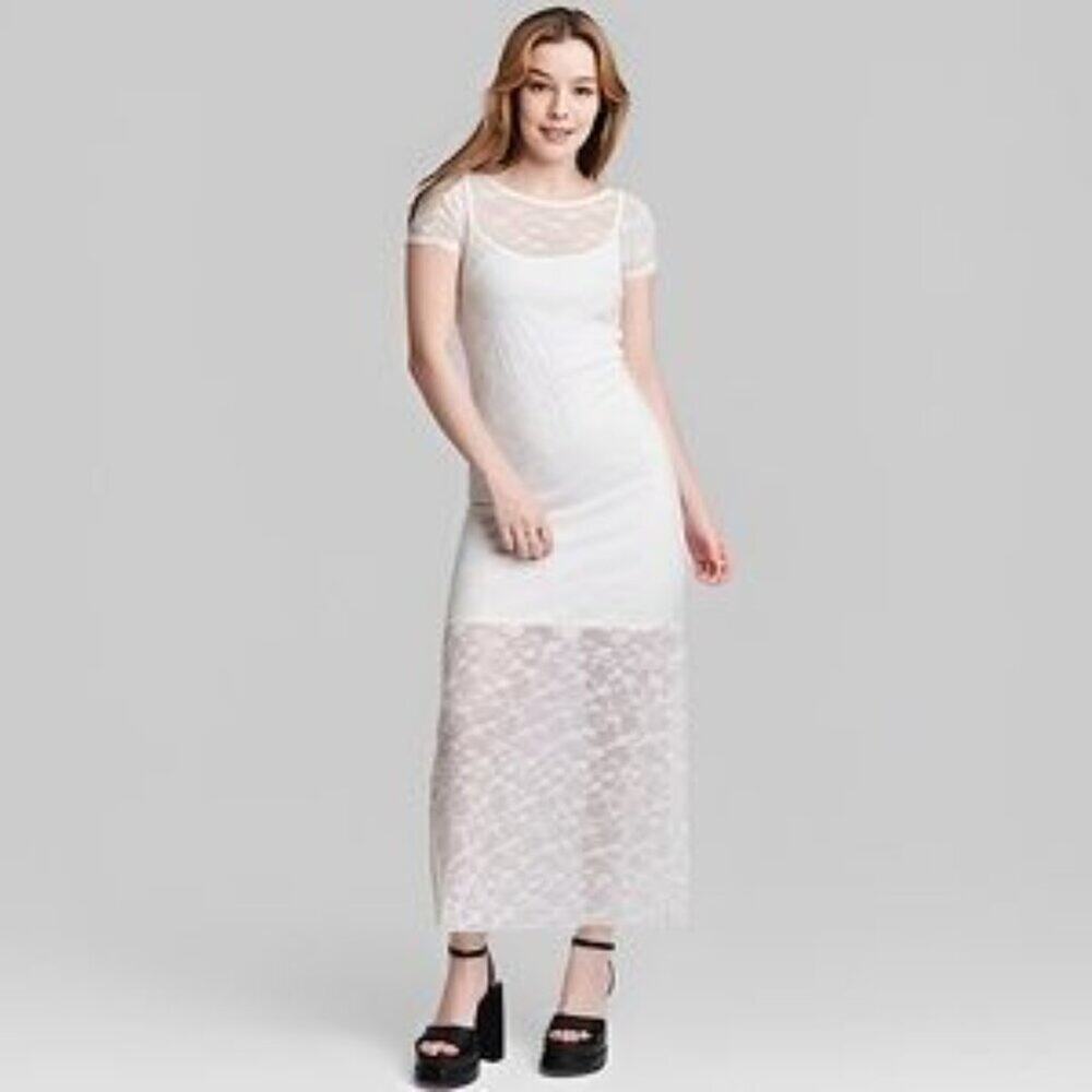 WILD FABLE White Lace Short Sleeve Maxi Dress Wedding Beachy Size Small NWT